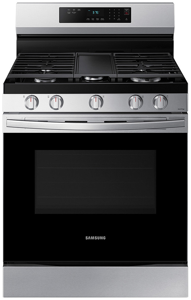 Samsung 6 Cu. Ft. Stainless Steel Smart Freestanding Gas Range With 18K BTU Dual Ring Power Burner And Self Clean