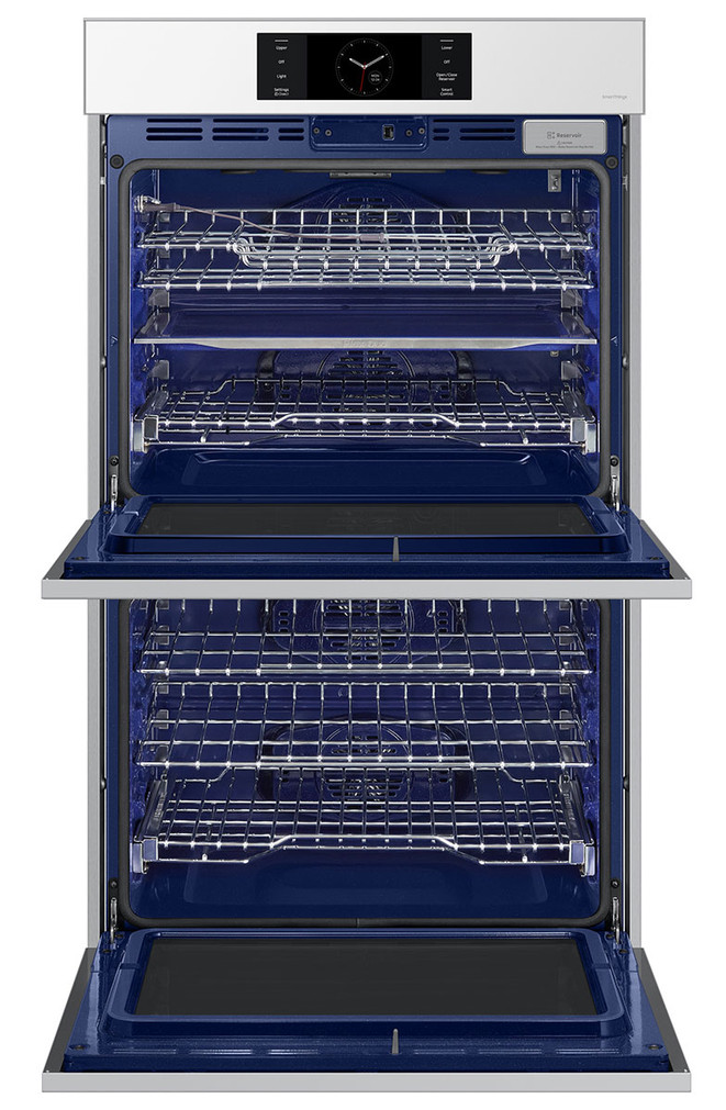 Samsung Bespoke 30-Inch Smart Double Wall Oven With AI Pro Cooking Camera in White Glass