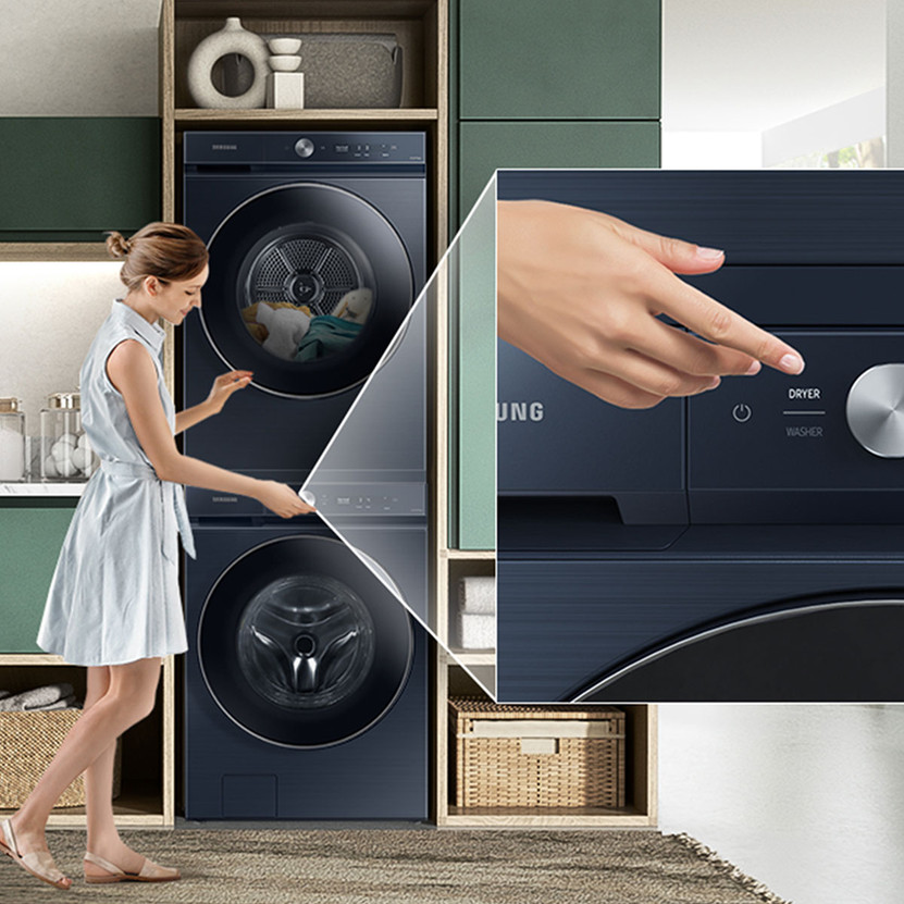 Samsung Bespoke Brushed Navy Heat Pump Stacking  MultiControl Combo Kit