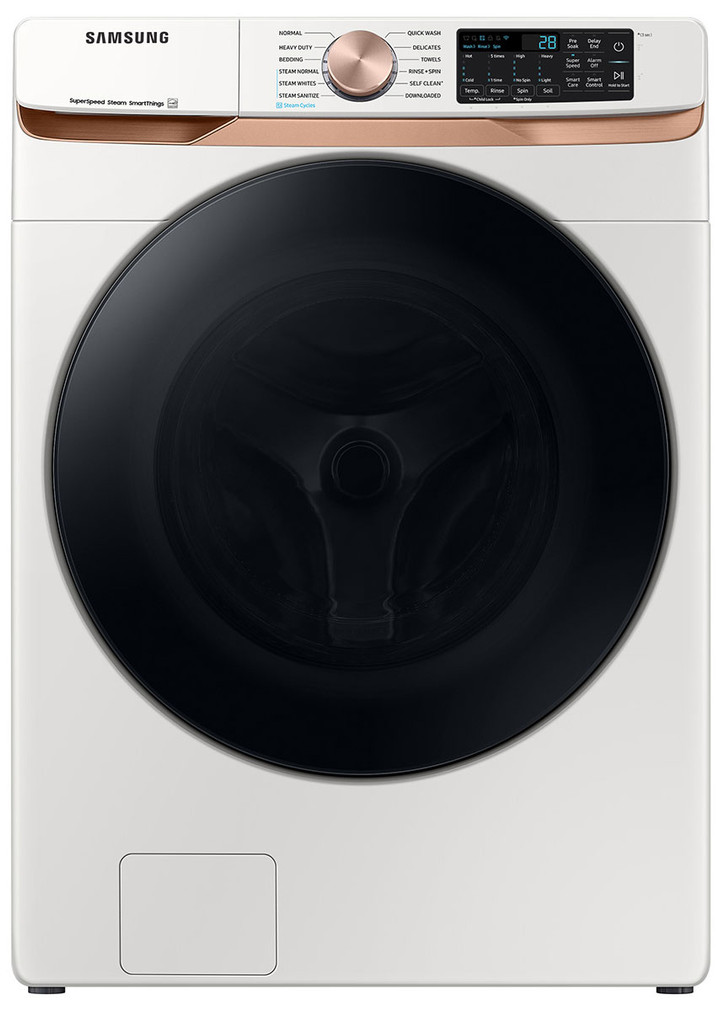 Samsung 5 Cu. Ft. Ivory Extra Large Capacity Smart Front Load Washer With Super Speed Wash  Steam