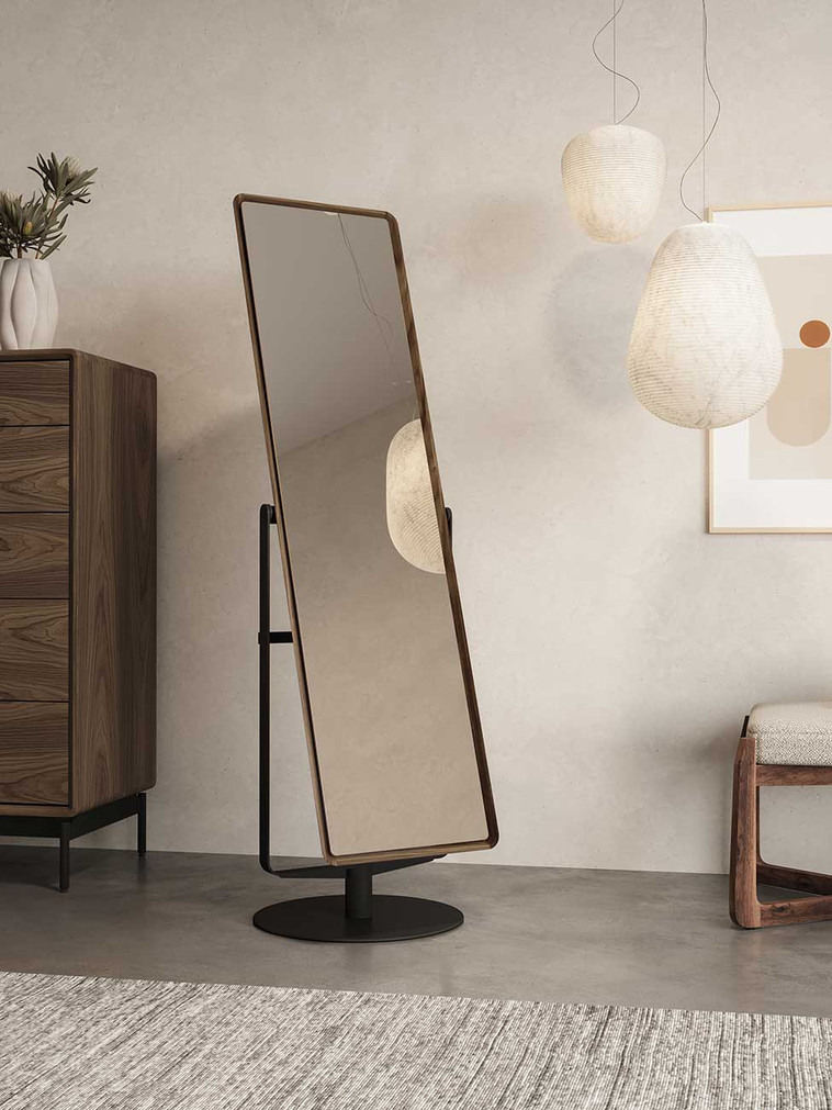 BDI Standing Mirror Continuum Rectangle Shape in Natural Walnut
