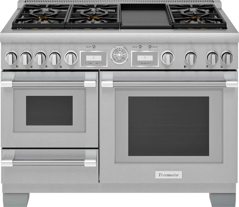 Thermador Pro Grand 48 In. Stainless Steel Commercial-Depth Dual Fuel Range With Steam  Griddle