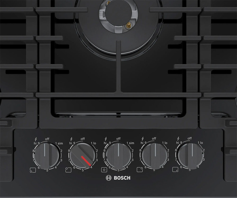 Bosch Gas Cooktop 800 Series 30 In. With Black Stainless Steel Knobs in Black