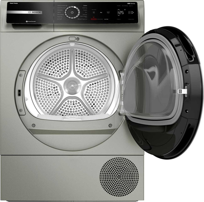 Bosch 800 Series Compact Electric Dryer With Heat Pump 24 Inch in Pearl Steel