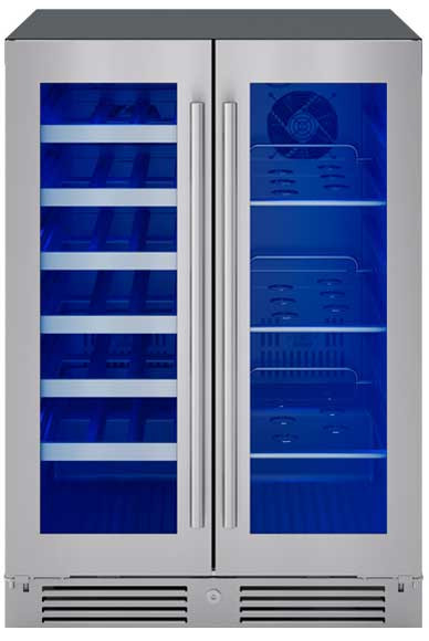 Zephyr Presrv 5.2 Cu. Ft. French Door Dual Zone Wine  Beverage Cooler 24-Inch Wide in Stainless Frame with Lock