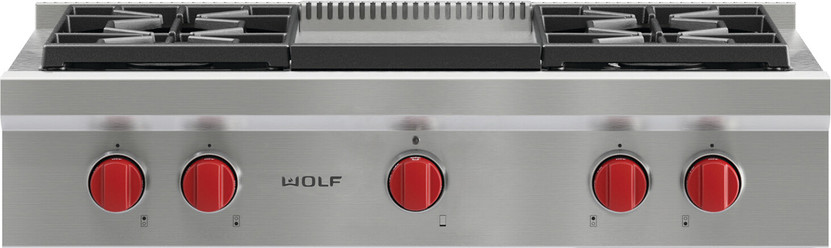 Wolf 36 Stainless Steel Gas Rangetop With 4 Burners And Infrared Griddle