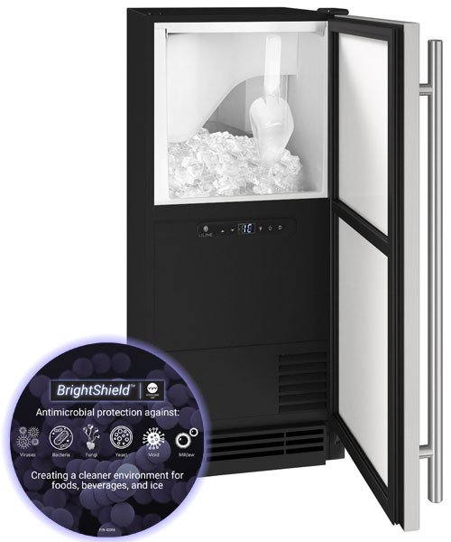 U-Line 1 Class 15 Stainless Steel Clear Ice Machine With Factory-Installed Drain Pump  BrightShield Lighting