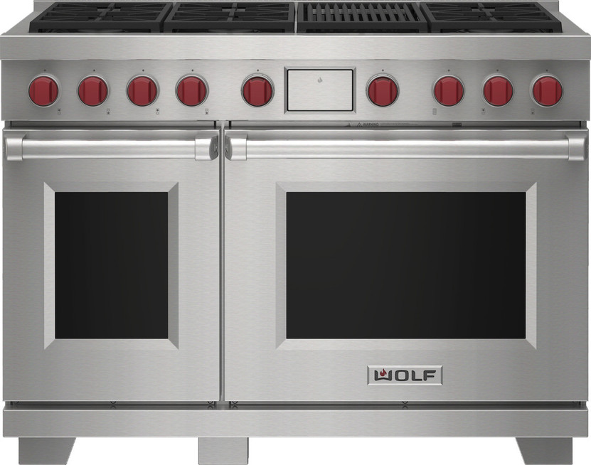 Wolf 48 In. Stainless Steel Dual Fuel Liquid Propane Range With 6 Burners And Infrared Charbroiler