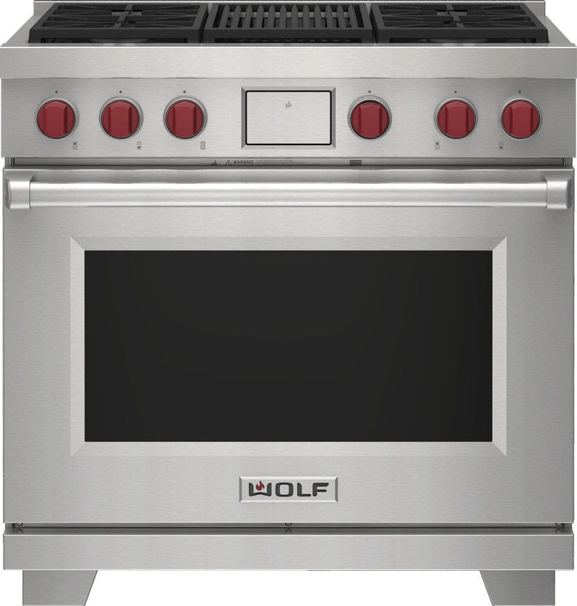 Wolf 36 In. Stainless Steel Dual Fuel Natural Gas Range With 4 Burners And Infrared Charbroiler