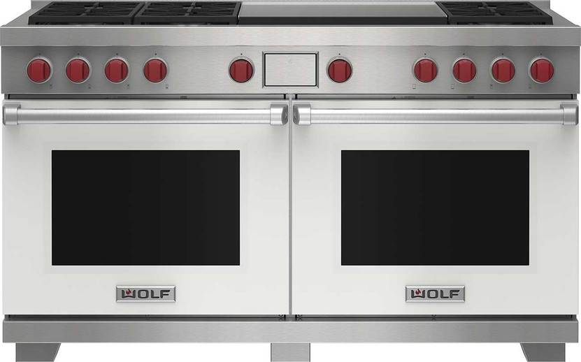 Wolf Dual Fuel Range Natural Gas 6 Burners and Infrared Dual Griddle 60-Inch in White