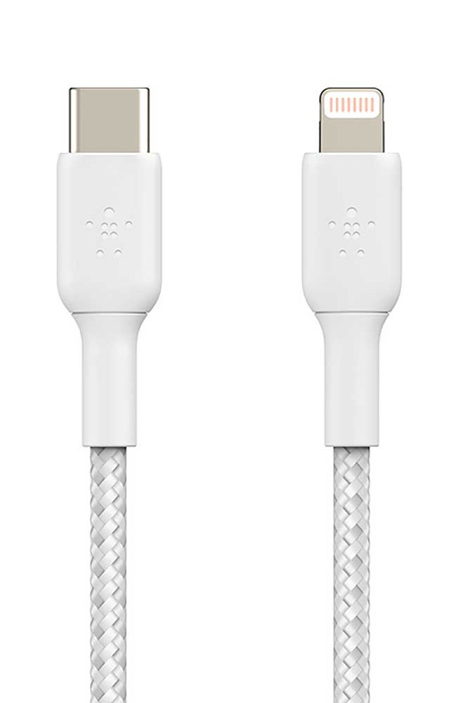 Belkin BOOST CHARGE 6.6 Feet White Braided USB-C To Lightning Cable
