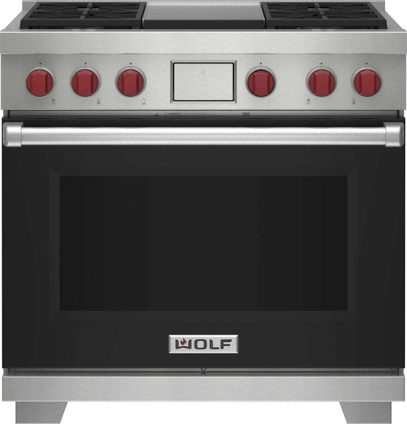 Wolf Dual Fuel Range Natural Gas With 4 Burners And Infrared Griddle 36-Inch in Black