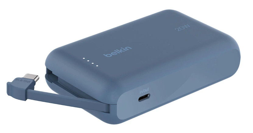 Belkin BoostCharge 20W Power Bank 10K with Integrated Cable in Blue