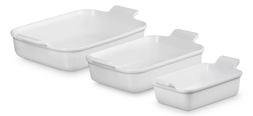 Le Creuset Heritage Rectangular Baking Dish Set in White Set of 3