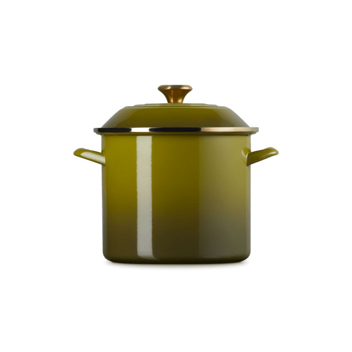 Le Creuset 10 Qt. Classic Round Stockpot with Gold Rim in Olive