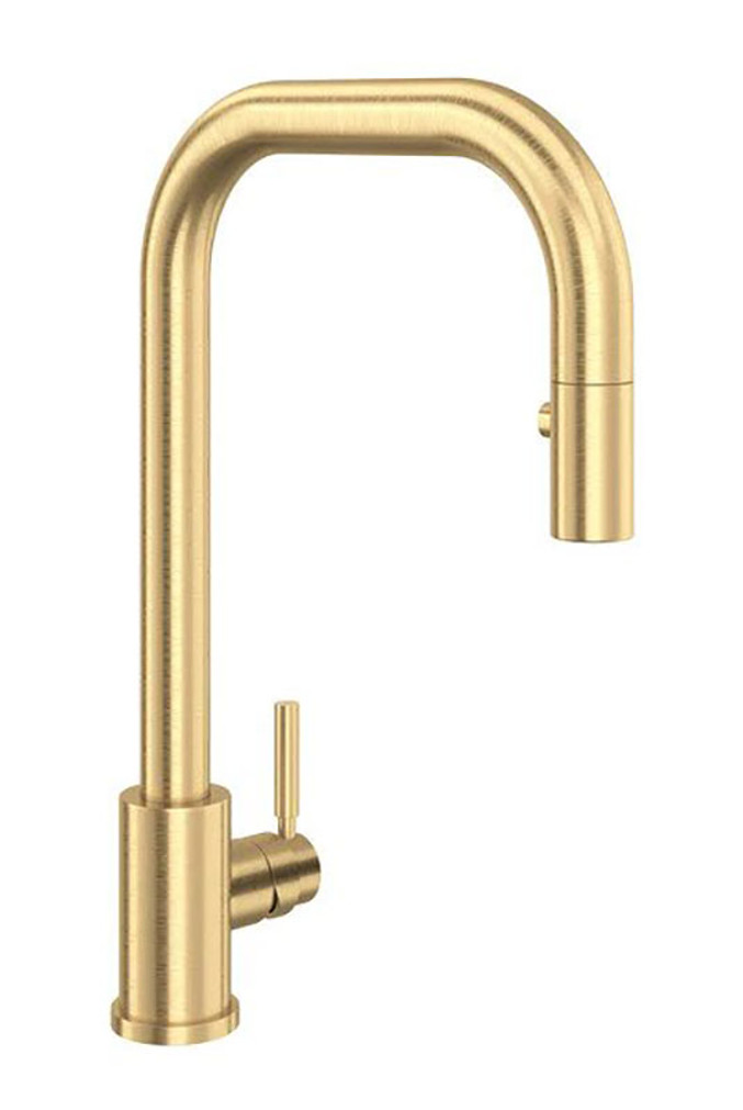 Rohl Perrin  Rowe Holborn Satin English Gold U-Spout Pull-Down Faucet