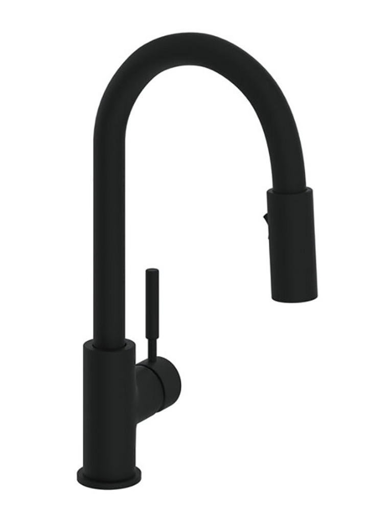 Rohl Lux Matte Black Stainless Steel C-Spout Pull-Down Faucet