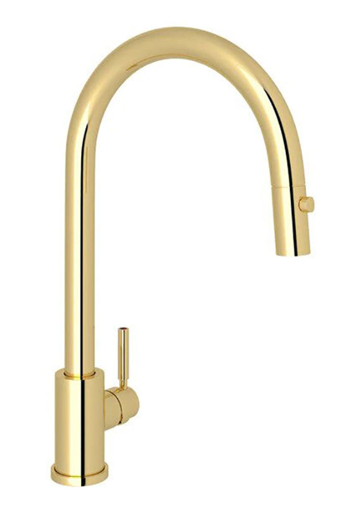 Rohl Perrin  Rowe Holborn Unlacquered Brass C-Spout Pull-Down Faucet