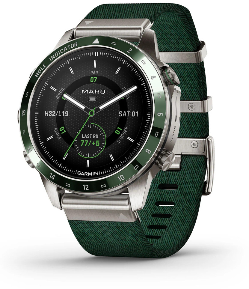 Garmin MARQ Golfer Gen 2 Modern Tool Watch Titanium Bezel With Green Nylon Band