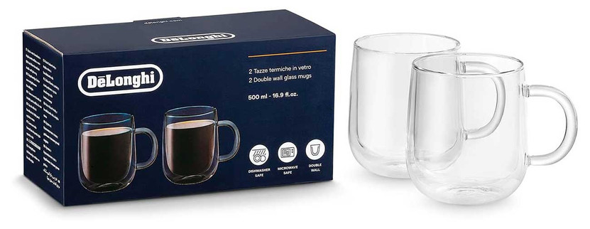 DeLonghi 16.9 Fl. Oz. Double Wall Glass Mugs Pair