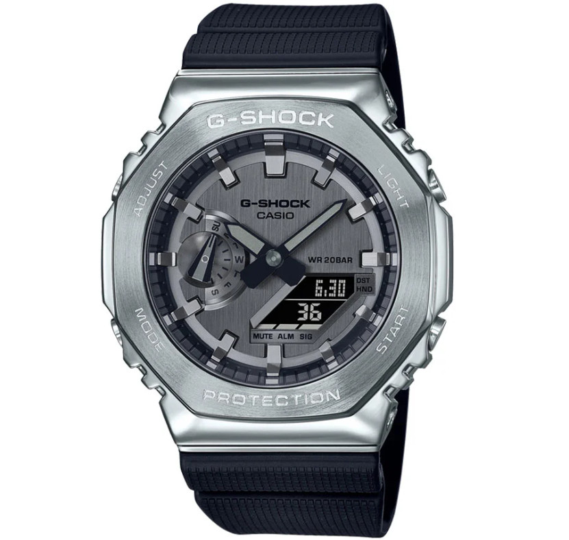 G-Shock Analog-Digital Silver Stainless Steel Watch, Silver Dial