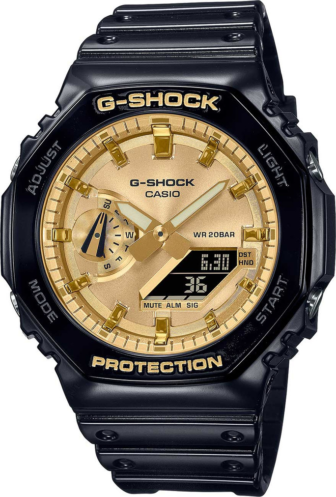 G-Shock Analog-Digital 45mm Watch with Gold Dial and Black Resin Strap