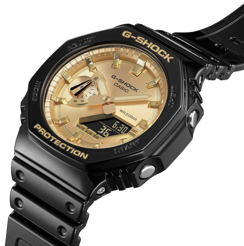 G-Shock Analog-Digital 45mm Watch with Gold Dial and Black Resin Strap