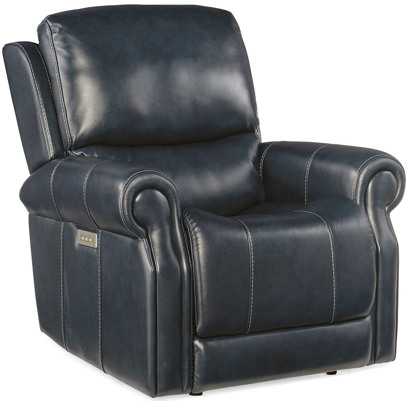 Hooker Furniture Living Room Eisley Leather Power Recliner w Power Headrest  Lumbar In Sorrento Night Seas Finish
