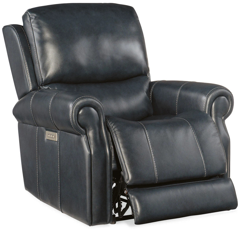 Hooker Furniture Living Room Eisley Leather Power Recliner w Power Headrest  Lumbar In Sorrento Night Seas Finish