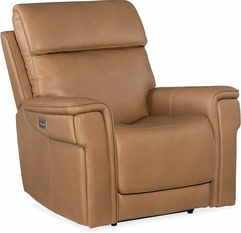 Hooker Furniture Living Room Lyra Leather Zero Gravity Power Recliner w Power Headrest In Sahara Sandalwood Finish