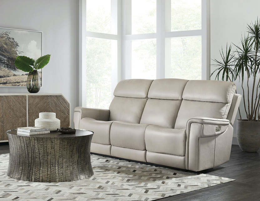 Hooker Furniture Living Room Lyra Zero Gravity Power Sofa with Power Headrest In Sahara Ash Leather Finish