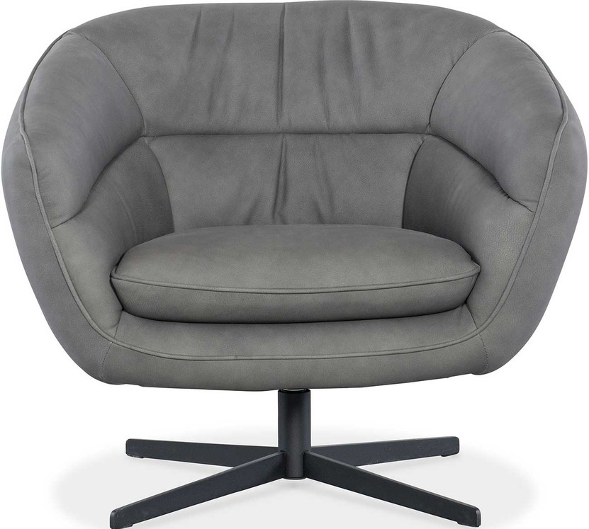 Hooker Furniture Mina Swivel Chair in Buckskin Dark Grey Leather