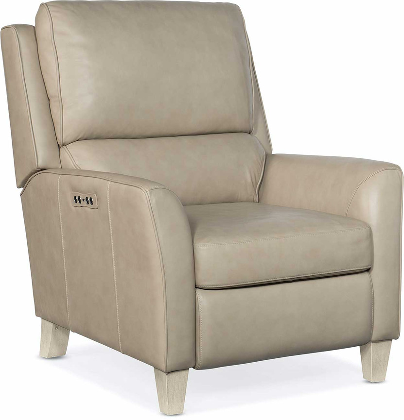 Hooker Furniture Living Room Dunes Leather Power Recliner w Power Headrest In Aline Stone Wash Finish