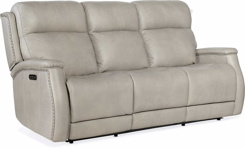 Hooker Furniture Living Room Rhea Zero Gravity Leather Power Recline Sofa w Power Headrest In Sahara Ash Finish