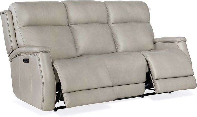 Hooker Furniture Living Room Rhea Zero Gravity Leather Power Recline Sofa w Power Headrest In Sahara Ash Finish