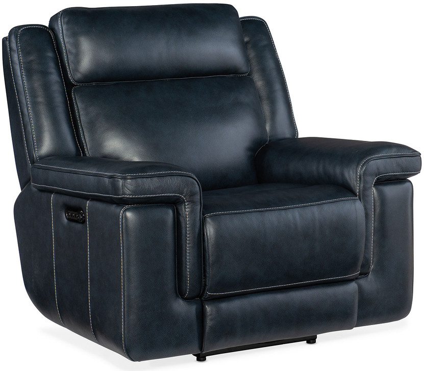 Hooker Furniture Living Room Montel Leather Lay Flat Power Recliner w Power Headrest  Lumbar In Cosmos Cobalt Finish