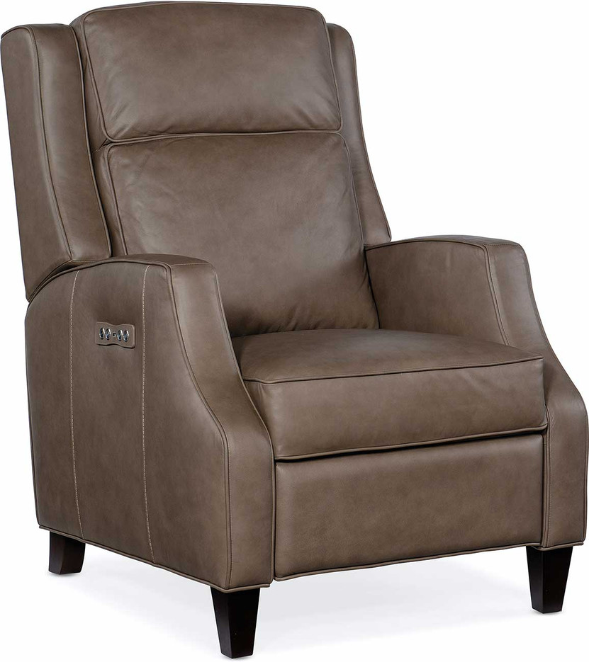 Hooker Furniture Living Room Tricia Leather Power Recliner w Power Headrest In Aspen Lenado Finish