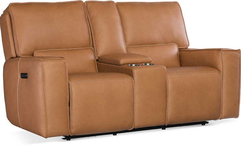 Hooker Furniture Miles Power Console Reclining Loveseat with Zero Gravity and Power Headrest in Oslo Antelope Leather