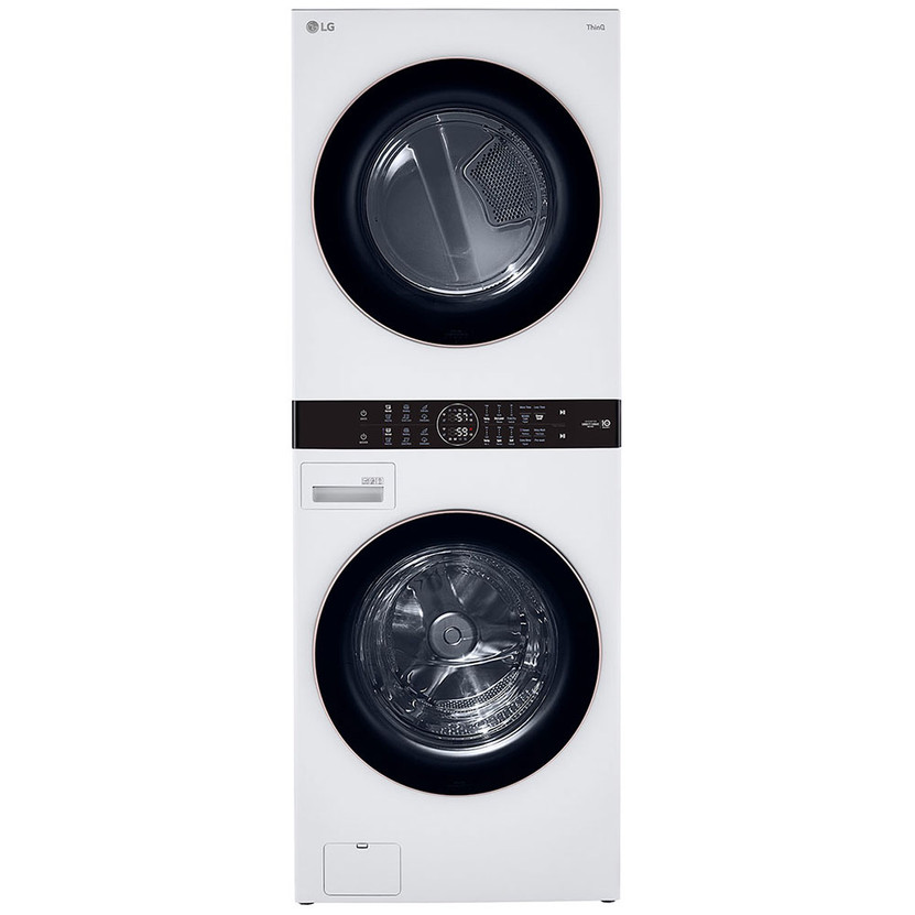 LG 27 White WashTower With Center Control Single Unit Front Load 4.5 Cu. Ft. Washer  7.4 Cu. Ft. Gas Dryer Combo