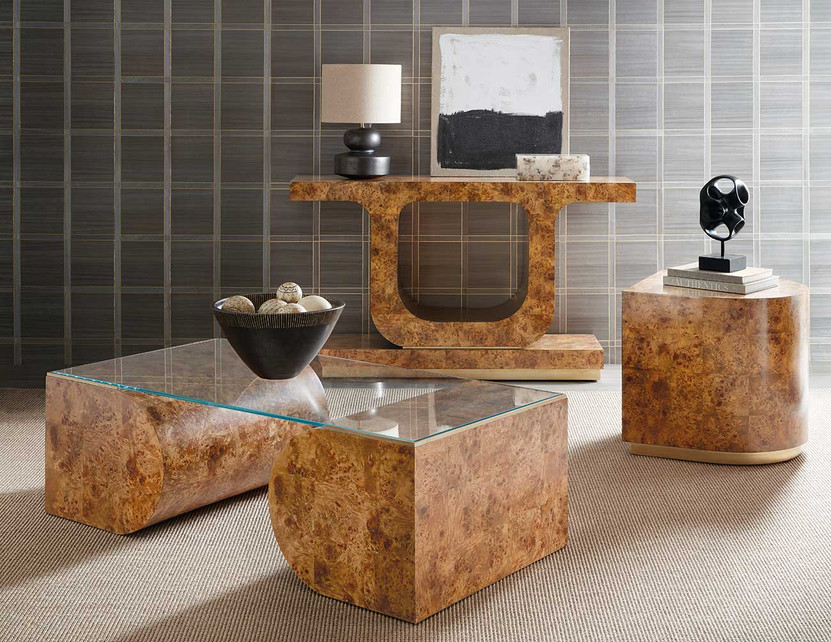 Hooker Furniture Melange Burlesque Console Table in Mappa Burl Veneers