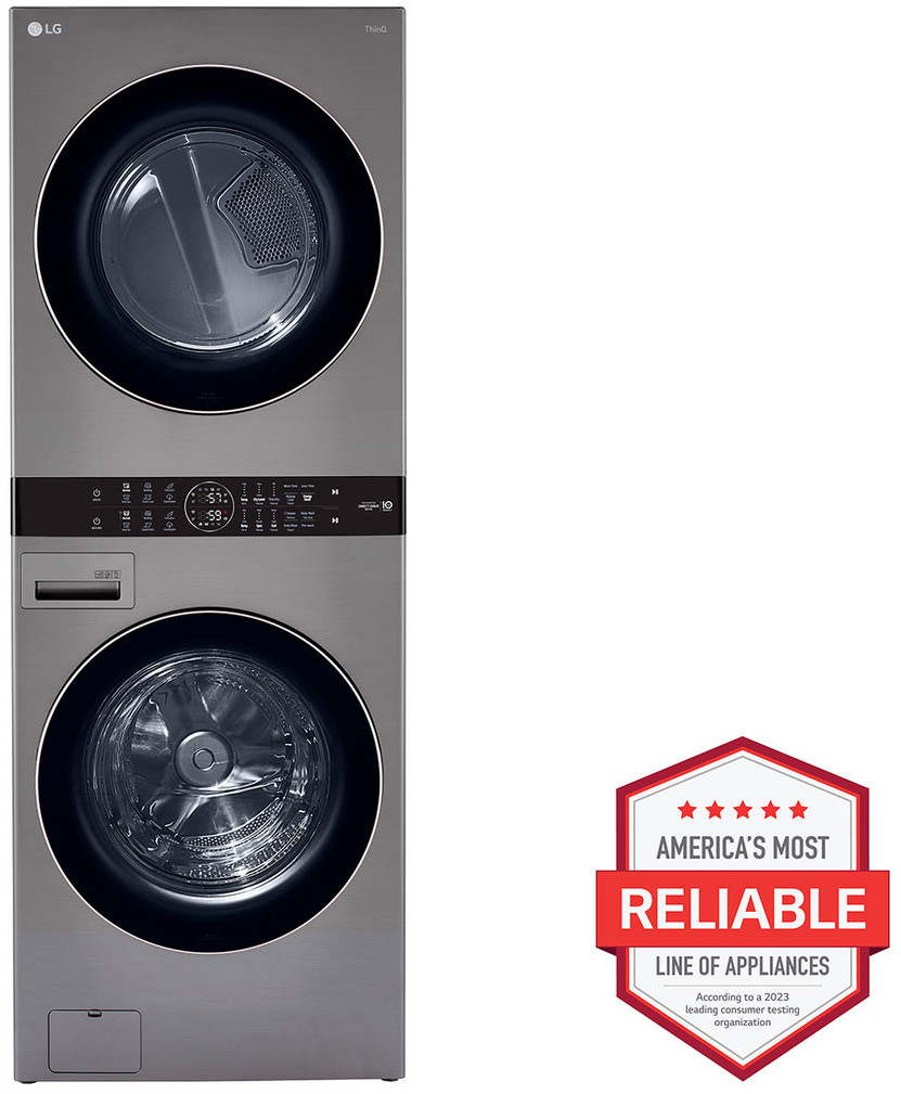 LG 27 Graphite Steel WashTower With Center Control Single Unit Front Load 4.5 Cu. Ft. Washer  7.4 Cu. Ft. Electric Dryer Combo