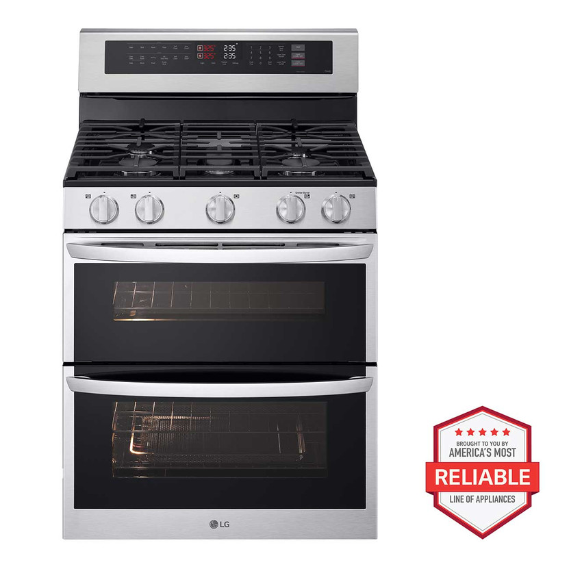 LG Double Oven Gas Range Smart Freestanding 6.9 Cu. Ft. in Stainless Steel