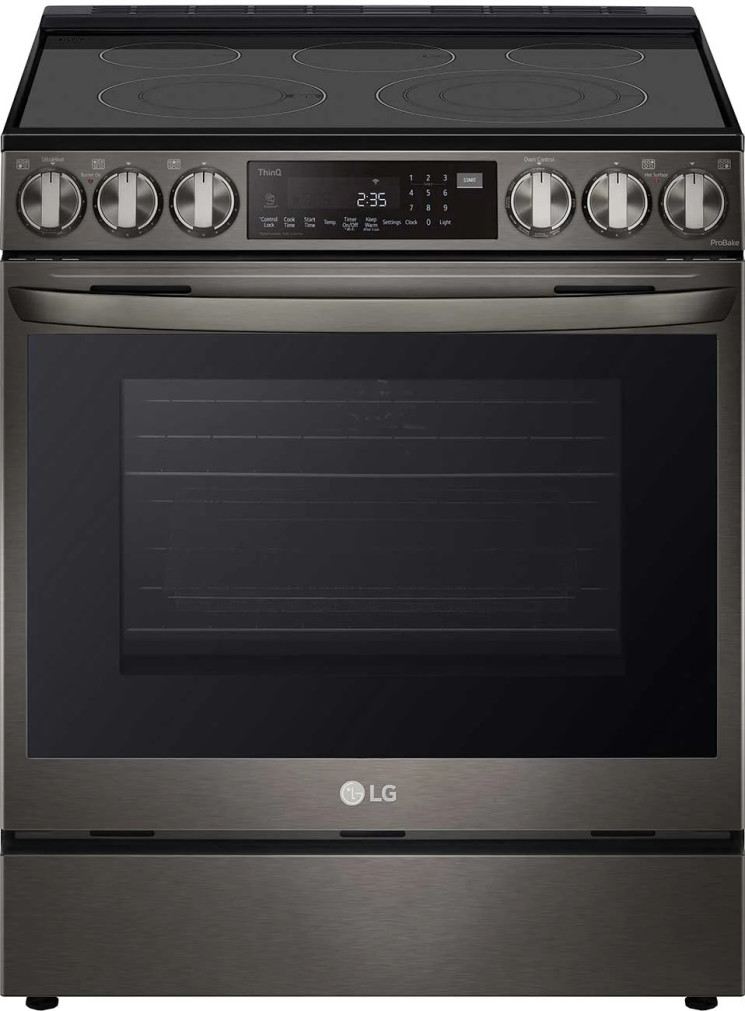 LG Smart Slide-In Electric Range 6.3 Cu. Ft. with ProBake Convection and Air Fry in PrintProof Black Stainless Steel