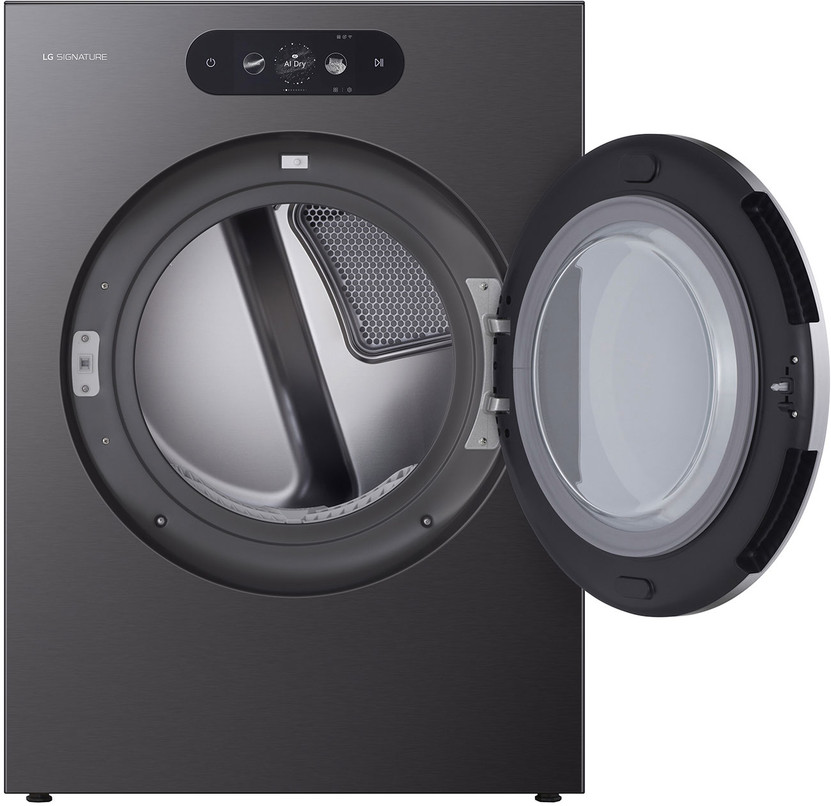 LG Signature Front Load Gas Dryer with Built-In TurboSteam in Brushed Black Steel