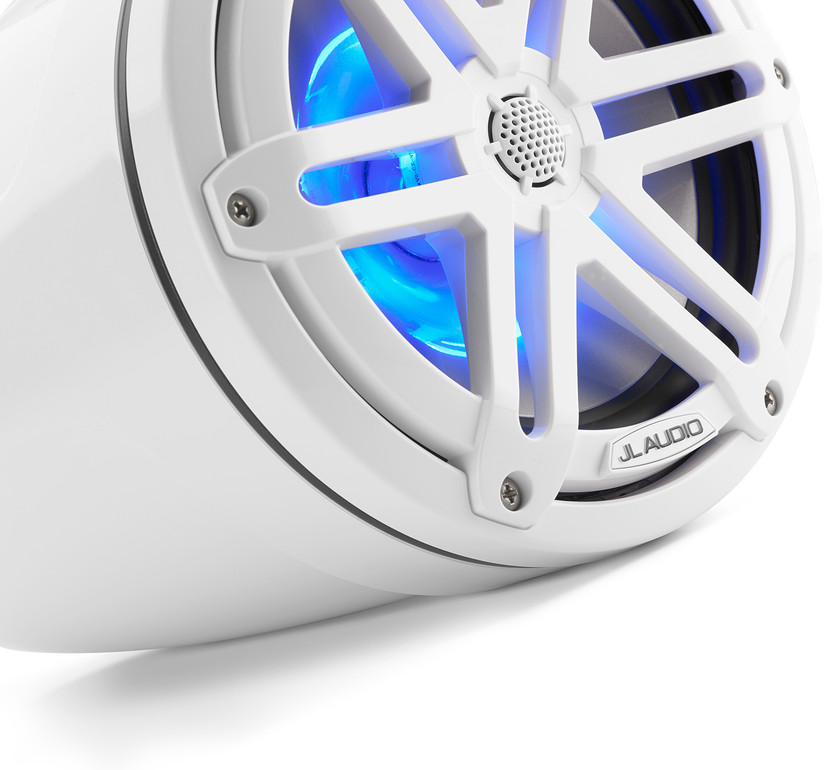 JL Audio M3 7.7 Gloss White Enclosed Coaxial Marine Speakers With RGB LED Lighting
