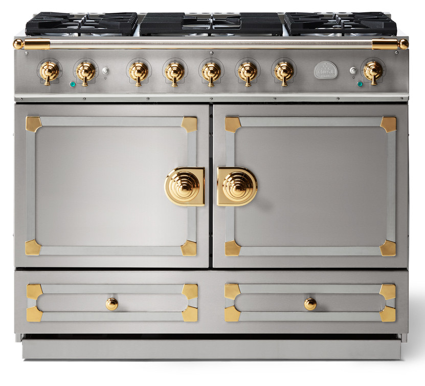 La Cornue CornuFe 110 43 In. Stainless Steel With Polished Brass Trim Dual Fuel Range