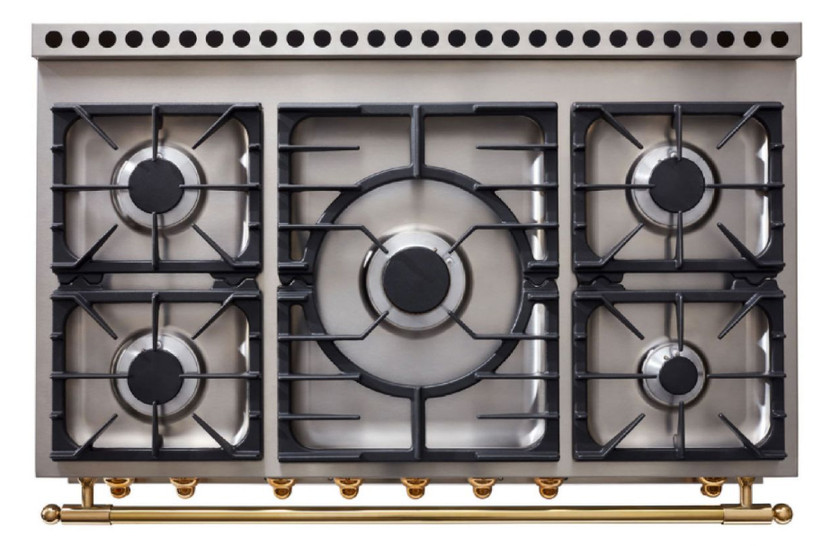 La Cornue CornuFe 110 43 In. Gloss Black With Polished Brass Trim Dual Fuel Range