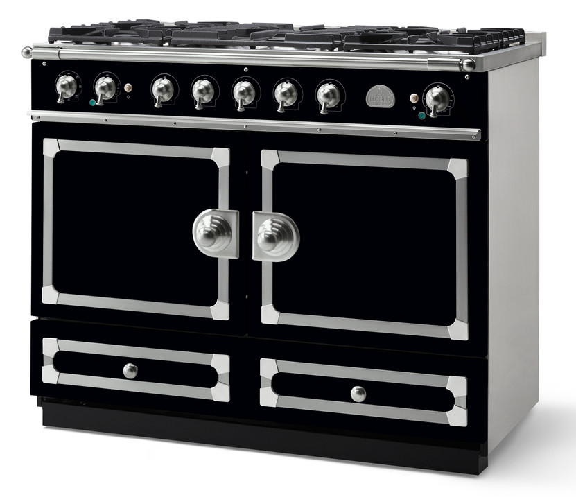 La Cornue CornuFe 110 43 In. Gloss Black With Satin Chrome Trim Dual Fuel Range