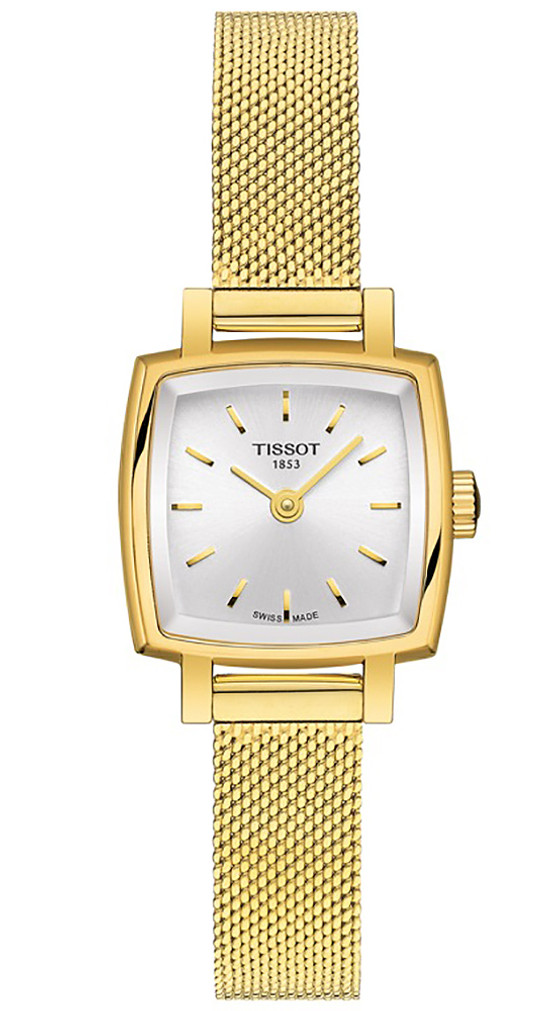 Tissot Lovely Square Silver Dial Gold-Tone Stainless Steel Bracelet Watch, 20mm