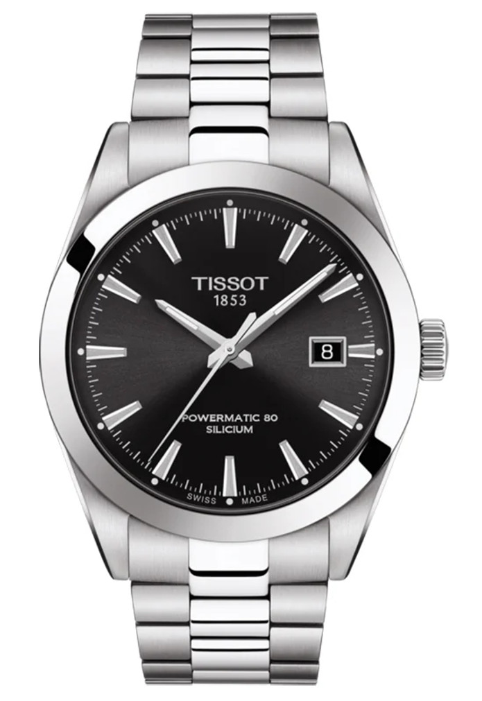 Tissot Gentleman Powermatic 80 Silicium Black Dial Stainless Steel Bracelet Watch, 40mm